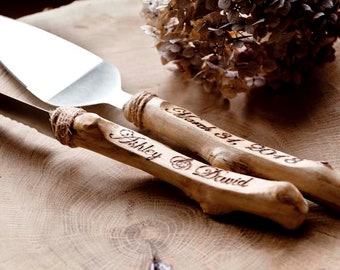 Cake knife set/Rustic cake server/ Wood Wedding knife/ Wedding cake set/ Rustic wedding Personalized server/  Driftwood wood/ Wedding gift