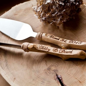 Cake knife set/Rustic cake server/ Wood Wedding knife/ Wedding cake set/ Rustic wedding Personalized server/ Driftwood wood/ Wedding gift image 6