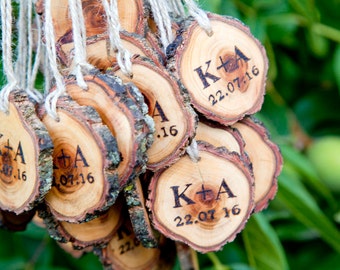 100 the personal Tree Branch tags - Wood Slices - Tree Slices - Wedding Decor - Shop Tags - Text according to your desire