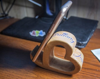 Personalized Phone Stand-Desk Accessory- wood phone holder-heart-Valentine's Day-Valentine Gifts