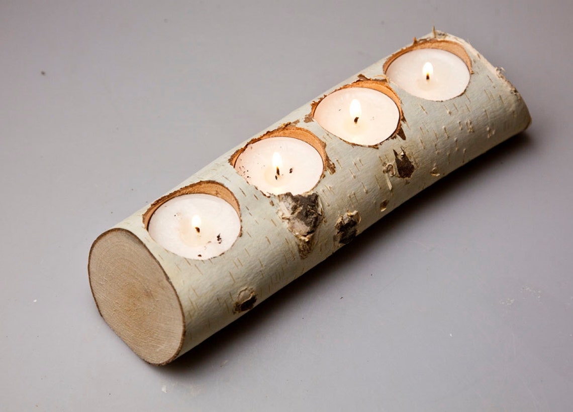 Natural White Birch Wood Candle Holders Rustic Wedding Etsy