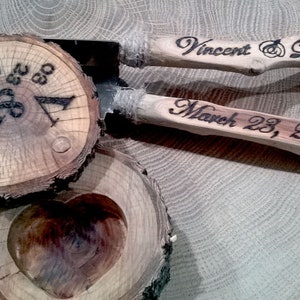 Cake knife set  with Rustic cake server Personalized wooden ring box-/ Wood Wedding knife/ Wedding cake set/ /  Driftwood wood/ Wedding gift