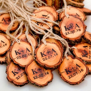 30 the personal Tree Branch tags - Wood Slices - Tree Slices - Wedding Decor - Shop Tags - Text according to your desire