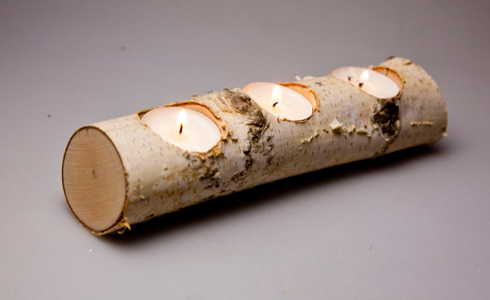 Natural White Birch Wood Candle Holders Rustic Wedding Etsy