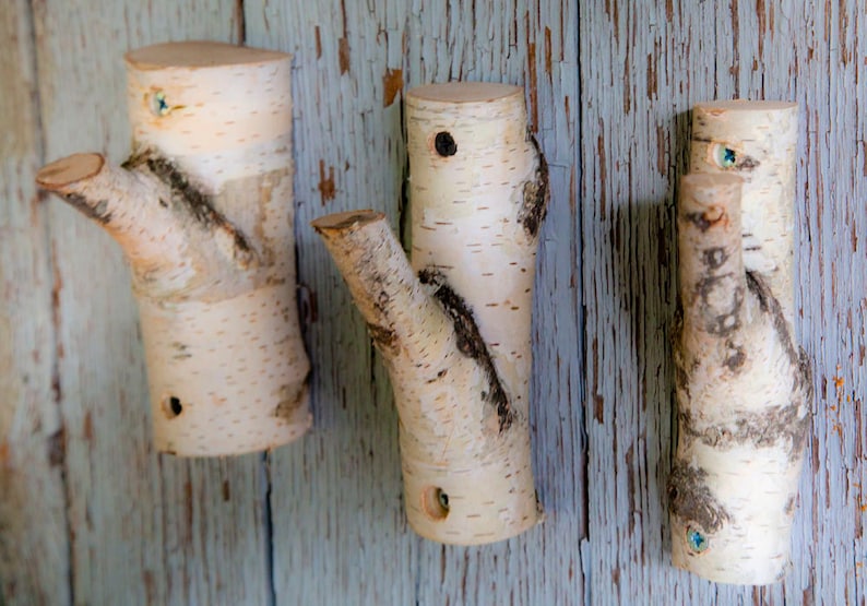 3 рс. Natural Branch Wall Hooks, Rustic Wooden Coat Hooks, Coat Rack, Birch Wooden Hook, Ructic Home Decor, Tree Log, Decorative Branches image 5