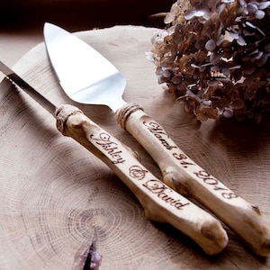 Cake knife set/Rustic cake server/ Wood Wedding knife/ Wedding cake set/ Rustic wedding Personalized server/ Driftwood wood/ Wedding gift image 7