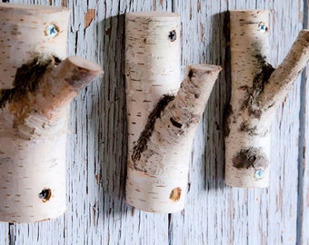 5o. Ganchos de pared de rama natural, ganchos de abrigo de madera rústica, perchero, gancho de madera de abedul, decoración de la casa ructica, tronco de árbol, ramas decorativas