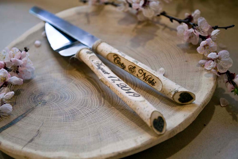 Wedding knife set/ Wedding server set/ Wedding set/Cake servers/ Cake knife set/Wedding Cake Servers & Knives /Rustic knife server image 1