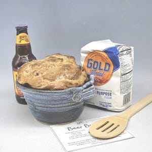 Blue Glaze Ceramic Bread Pot: Handmade Pottery Dough Bowl with Recipe