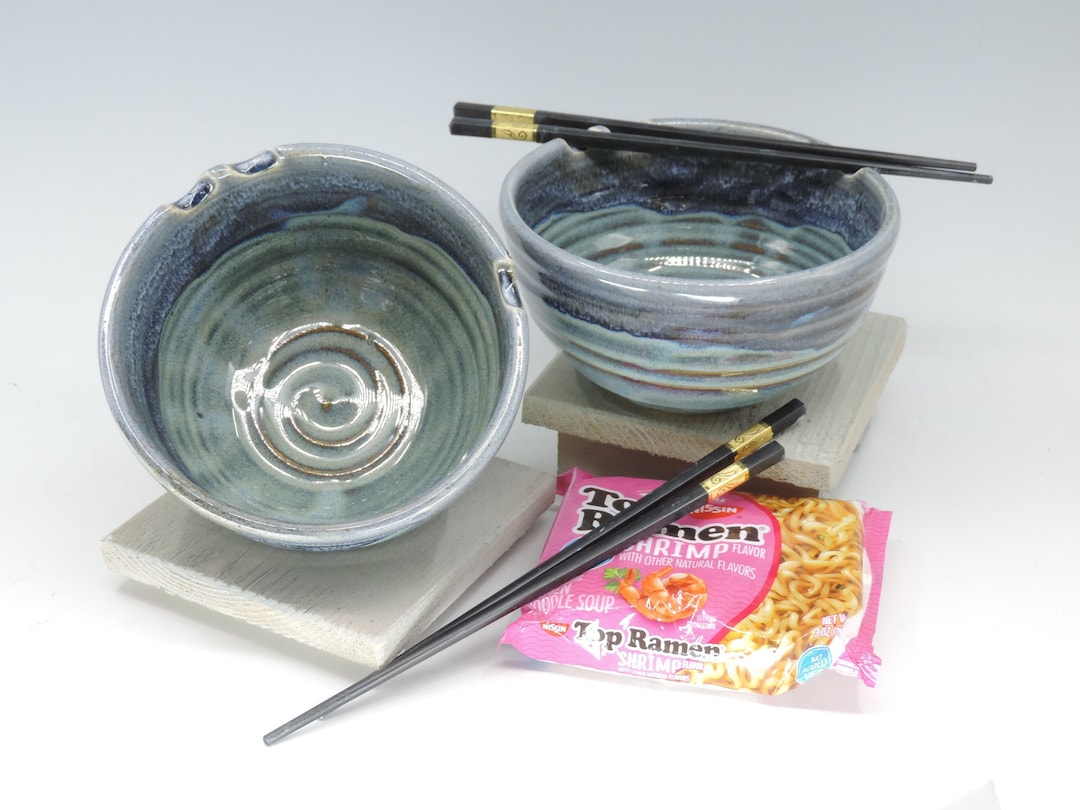 Handmade Stoneware Ramen Bowl Set, Chopsticks, 9th Anniversary Gift