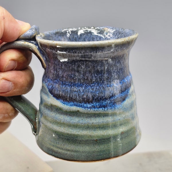 Mugs -  Set of Two 12oz  to 14 oz.  Blue Mugs - Handmade Pottery Mugs