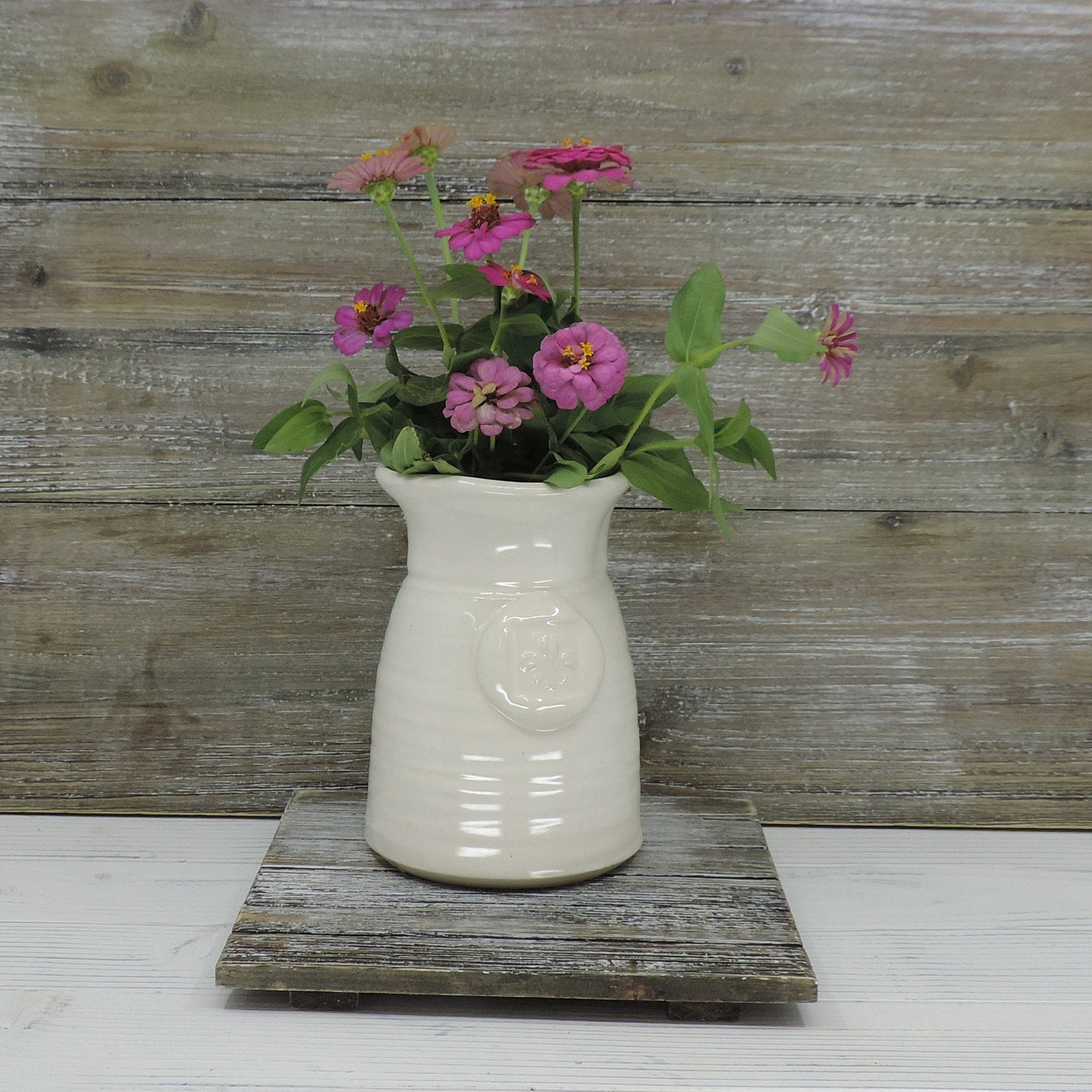 Flower Vase White Milk Jug Vase Hand Made Farm House White Etsy