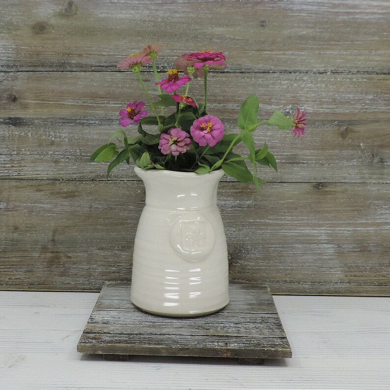 Flower Vase White Milk Jug Vase Hand Made Farm House White Etsy