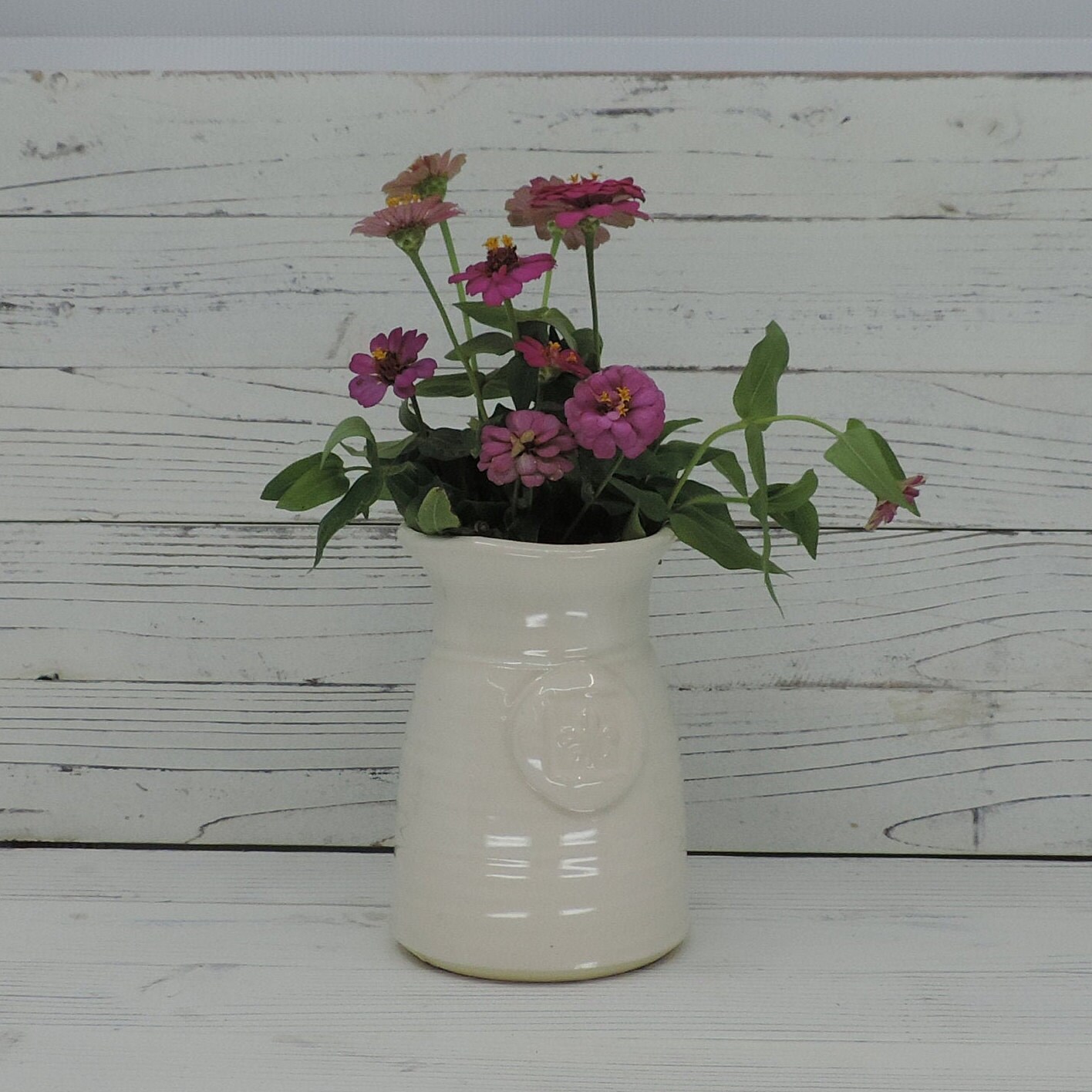 Flower Vase White Milk Jug Vase Hand Made Farm House White Etsy