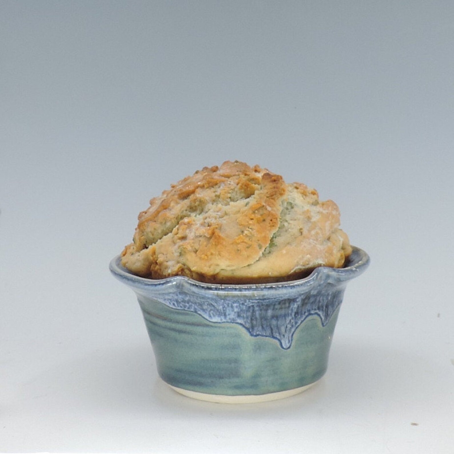 Bread Pot Blue Glazed Pottery Bread Bowl Small Bread Baking Etsy