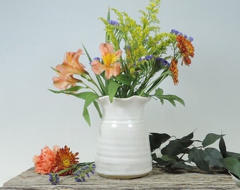 Flower Vase, White Milk Jug Vase, Hand Made Farm House White Housewarming Gift