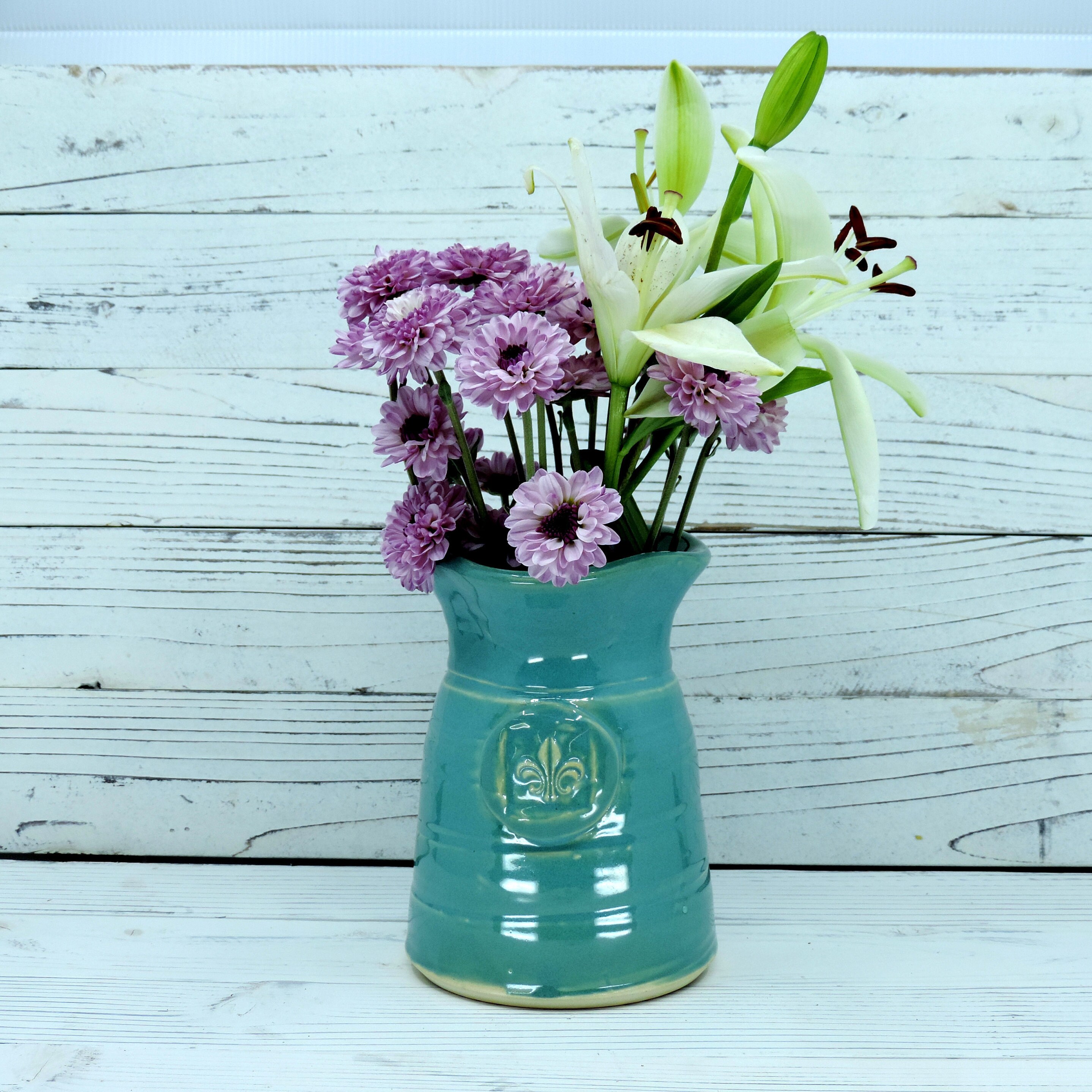 Flower Vase White Milk Jug Vase Hand Made Farm House White Etsy