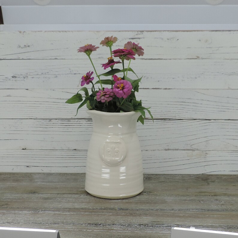 Flower Vase White Milk Jug Vase Hand Made Farm House White Etsy