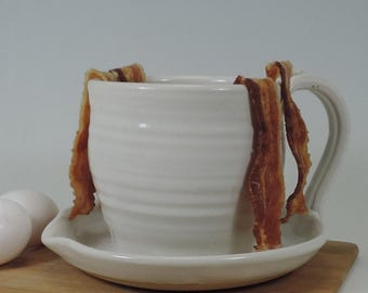 Bacon Cooker, Recipe & Ready to Ship, Handmade Microwave Bacon Cooker, Bacon Lovers Gift for Mom or Dad, Ceramic Bacon Cooker