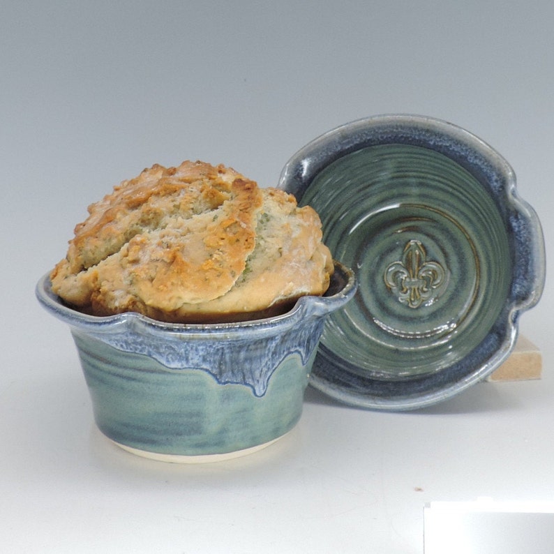 Bread Pot Blue Glazed Pottery Bread Bowl Small Bread Baking Etsy