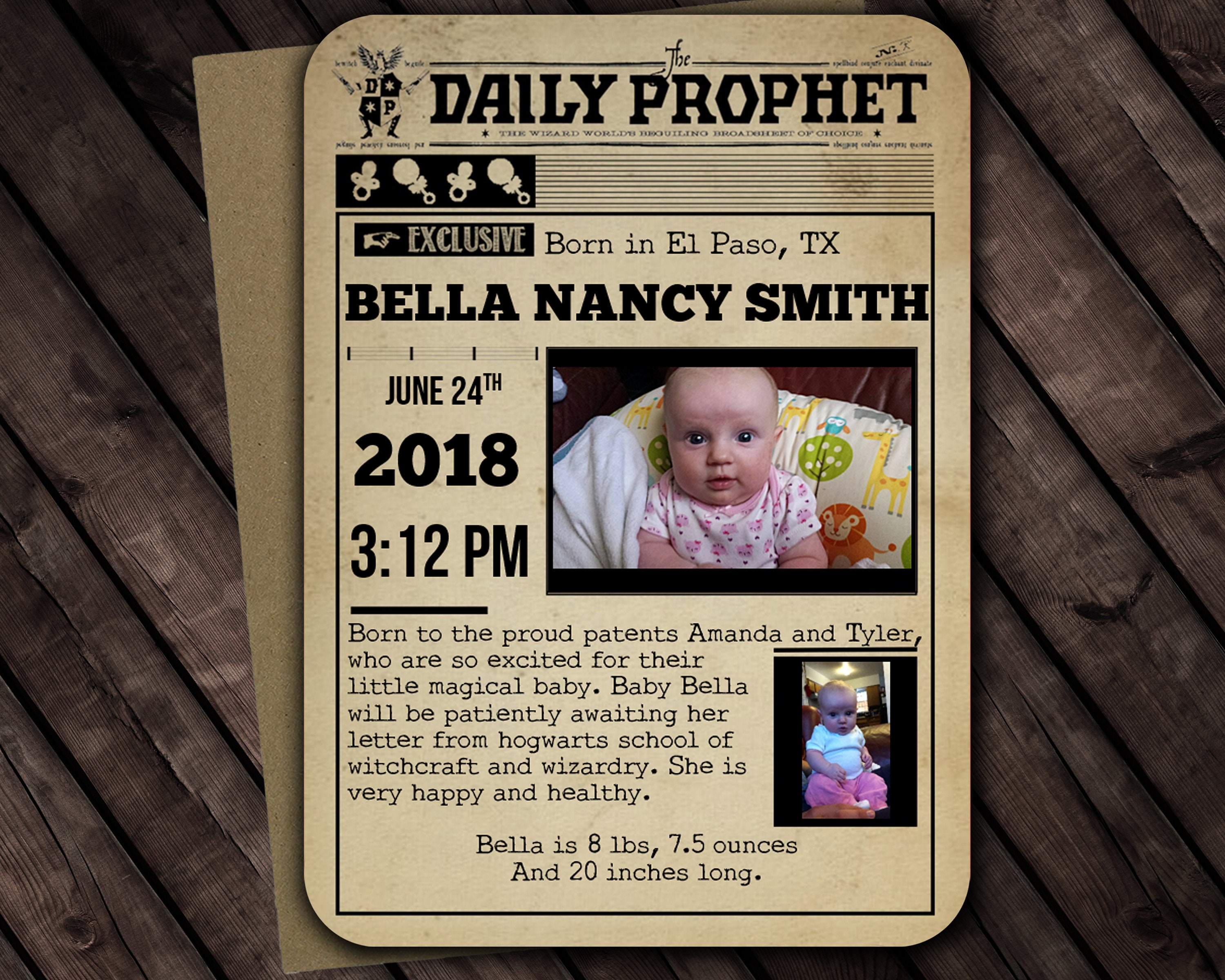 Harry Potter Inspired Birth Announcement Template Microsoft Etsy