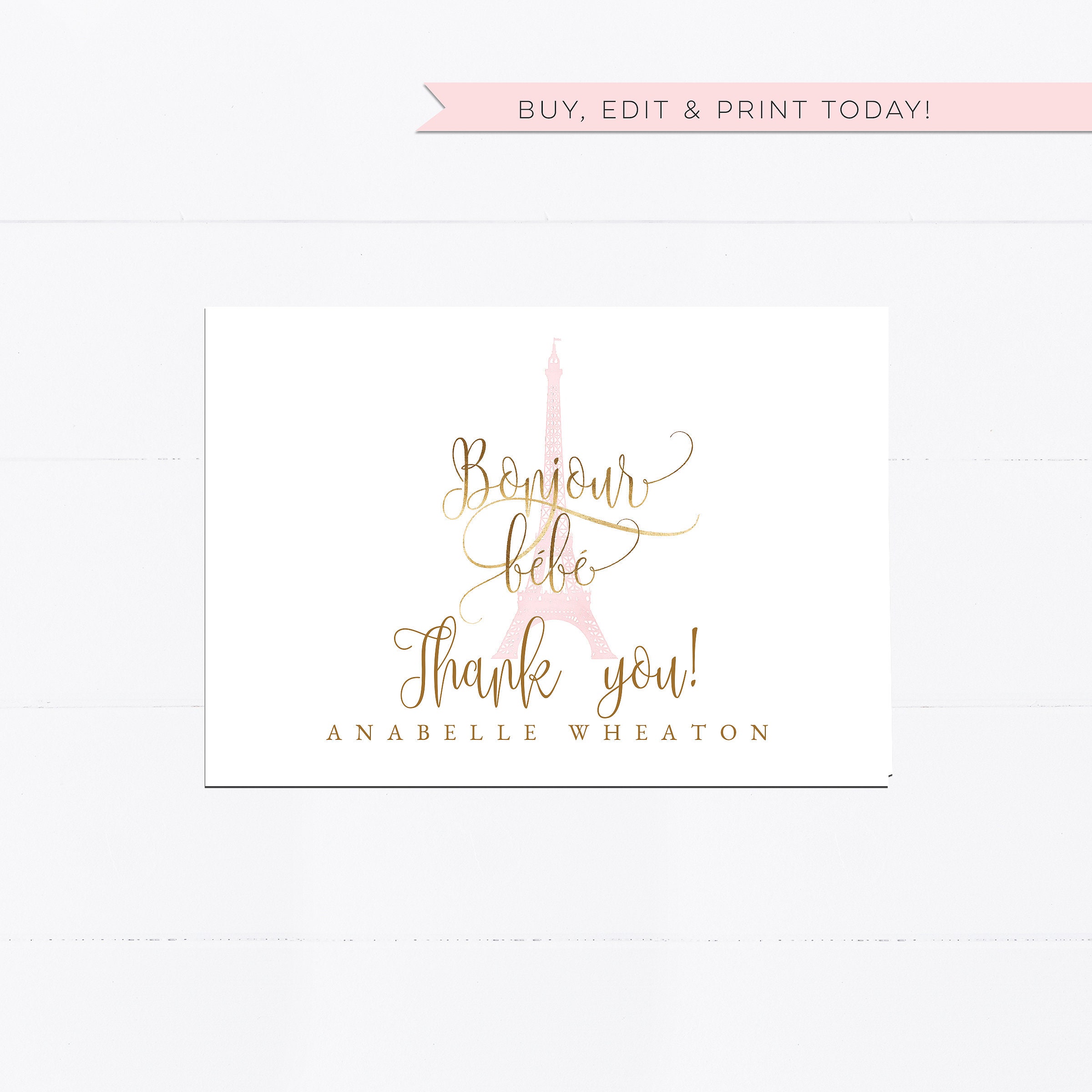 Thank You Tag Template Party Favor Bonjour Bebe Baby Girl - Etsy