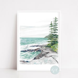 Coastal wall art, Maine travel art print, Acadia National Park art print, blue, Seascape, Landscape, coastal decor, living room, giclee art
