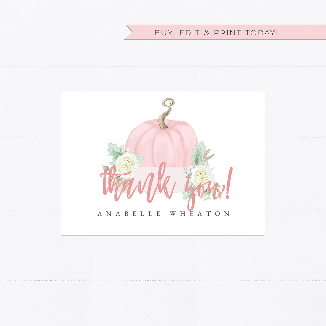 Pumpkin Thank You Card Editable Template Fall Theme Baby - Etsy