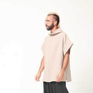 Men&#39;s Oversized Beige Cotton Summer Top, Muslin shirt