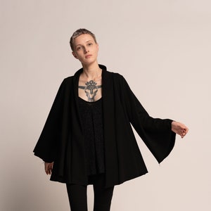 Black Cape Jacket, Evening A-Line Jacket, Kimono Elegant Jacket, Flared Wide Sleeves, Japanese Women's Black Evening Cardigan, Cover Up