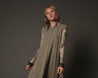 Green almond Oversized Maxi Dress with Pockets
