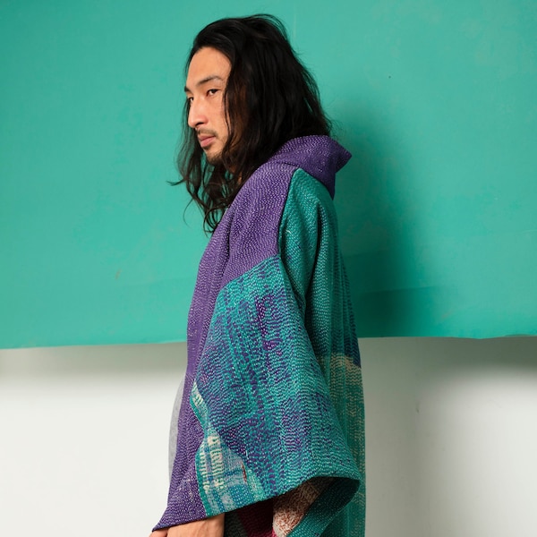 Unique Purple Blue Haori Jacket, Kimono Jacket, Haori Kimono, One of a Kind, Unisex Winter Kimono Coat, Gender-Neutral Coat, Colorful Kimono