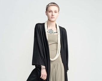 Long Haori Black Kimono Jacket for Women