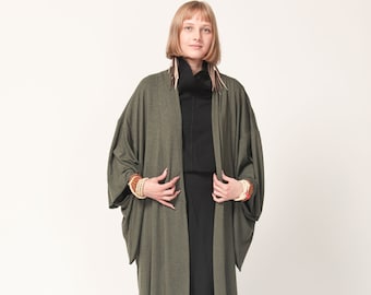 Long Green Haori Kimono Jacket for Women