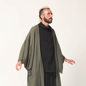 Jaqueta Haori Verde Unissex, Jaqueta Kimono Masculina, Kimono Japonês, Cardigan Kimono, Roupas de Outono, Cardigan de Camadas, Roupas Urbanas