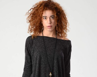 Long Sleeve Tunic Shirt, Wide Neck Shirt, Grey Clothes, Womens Tops, Grey Casual Tunic Top, Urban Clothing, Loose Top, Fall Fashion, Gift