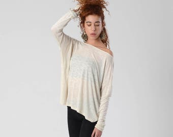 Wide Neck Shirt, Cream Top, Womens Top, Women's Clothing, Boho Top, Long Sleeve Tunic, Fall Tops, Christmas Gifts for Women, Urban Clothing