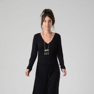 Maxi Dress, Black Dress with Pockets, Long sleeve Dress, Loose Tribal Festival Dress, V Neck Maxi Dress, Black Dress, Spring Fashion Dress image 1