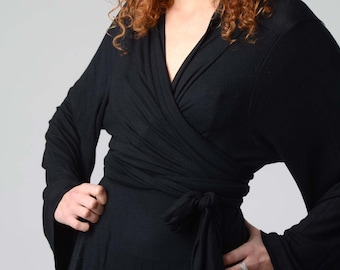 Women&#39;s Kimono Cardigan, Black KimonoTop, Wrap Tunic Top, Long Bell Sleeves Top, Japanese Kimono, Boho Kimono, Boho Chic Wrap Top, Sexy Top