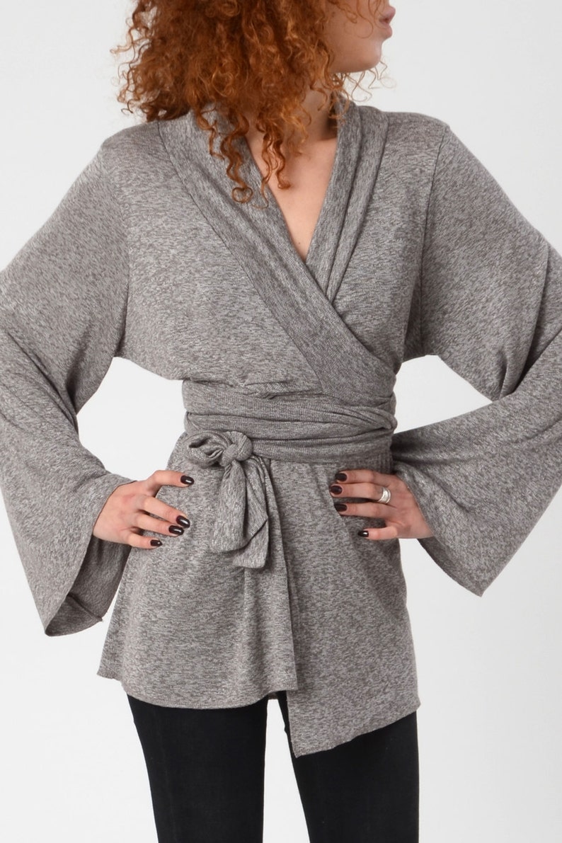 Boho Kimono, Woman's Kimono Top, Light Grey Kimono, Long Sleeve
