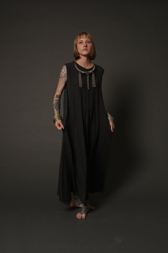 charcoal grey maxi dress Zaria Embroidery Satin Maxi Dress main image 0