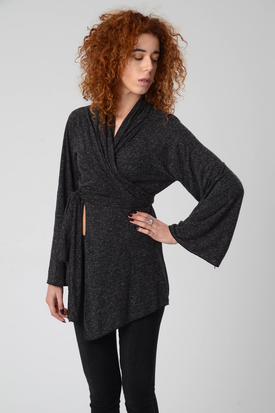 Kimono Cardigan, Gray Wrap Top, Women's Boho Kimono Top, Wrap Cardigan