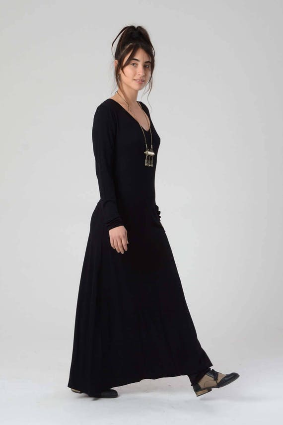 Maxi Dress, Black Dress With Pockets, Long Sleeve Dress, Loose Tribal  Festival Dress, V Neck Maxi Dress, Black Dress, Spring Fashion Dress - Etsy  UK