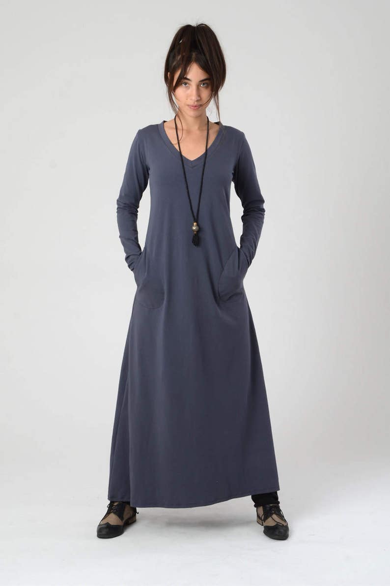 V Neck Dress Maxi Dress Blue Dress Jersey Dress Spring | Etsy