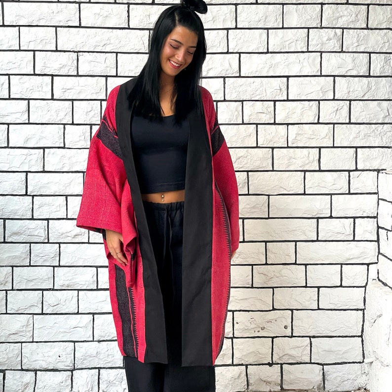 Kimono Jacket, Red Haori Coat, Oversized Kimono, Green Unisex Winter