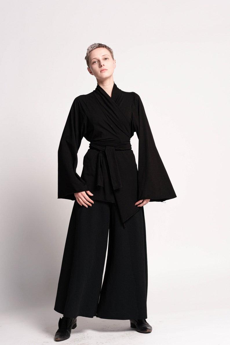 Japanese Kimono, Boho Kimono, Black Kimono Cardigan, Woman's Kimono Top, Wrap Top, Black Urban Clothing, Sustainable Fashion , Eco Friendly image 2