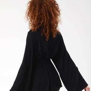 Women's Kimono Cardigan, Black KimonoTop, Wrap Tunic Top, Long Bell Sleeves Top, Japanese Kimono, Boho Kimono, Boho Chic Wrap Top, Sexy Top image 5