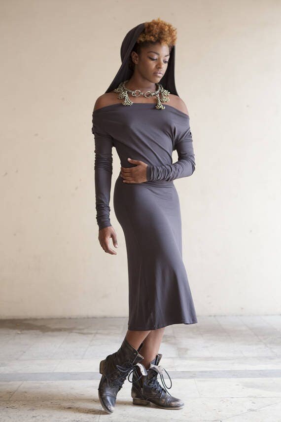 lycra midi dress ELKE Strapless Ruched Midi Dress in Lycra