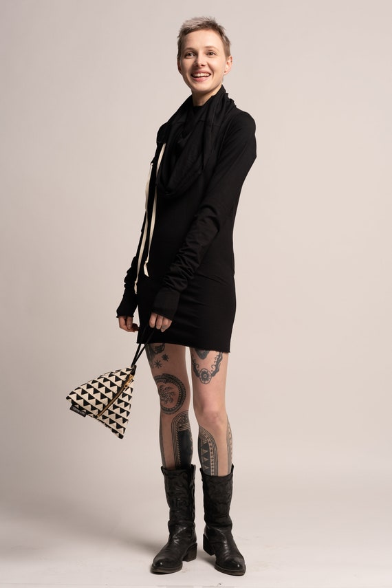 Black Modal Hoodie Mini Dress, Long Sleeve Pencil Dress - Etsy Denmark