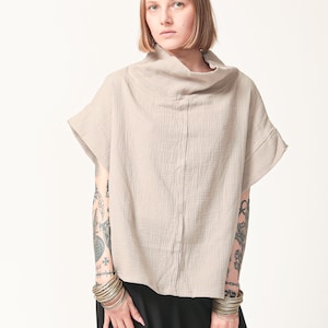 Loose Oversize Black Cotton Top Beige